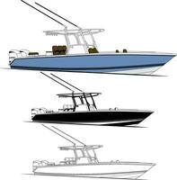 Side view fishing boat vector line art and one color