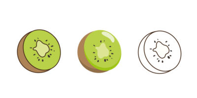 kiwi platt linje frukt ikon illustration isolerat logotyp. Kiwi frukt tecknad serie platt linje ikon png