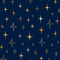 Seamless pattern. Random size yellow color sparks on dark blue background. Modern stylish texture. Stars shining, sparkling, glowing, twinkling. Night sky cartoon background. vector