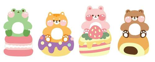 Set of cut animals doll on sweet and dessert bakery.Animal character cartoon vector