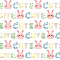 Seamless pattern of cute face rabbit with cute text on white background.Rodents vector