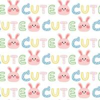 Seamless pattern of cute face rabbit with cute text on white background.Rodents vector