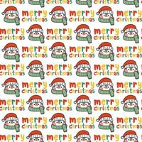 Seamless pattern of cute penguin in winter clothing with merry christmas text on white background. vector