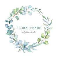Eucalyptus Watercolor Frame. Eucalyptus Greenery Frame Hand Painted isolated on white background.  Perfect for wedding invitations, floral labels, bridal shower and  floral greeting cards vector