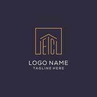 Initial EC logo with square lines, luxury and elegant real estate logo design vector