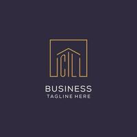 Initial CL logo with square lines, luxury and elegant real estate logo design vector