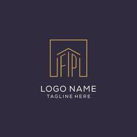 Initial FP logo with square lines, luxury and elegant real estate logo design vector