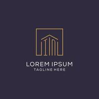 Initial IN logo with square lines, luxury and elegant real estate logo design vector