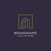 Initial CT logo with square lines, luxury and elegant real estate logo design vector