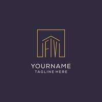 Initial FV logo with square lines, luxury and elegant real estate logo design vector
