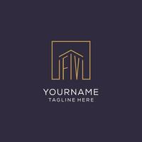 Initial FV logo with square lines, luxury and elegant real estate logo design vector