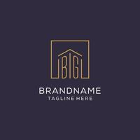 inicial bg logo con cuadrado líneas, lujo y elegante real inmuebles logo diseño vector