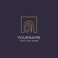 Initial CV logo with square lines, luxury and elegant real estate logo design vector
