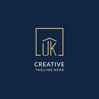 Initial UK square lines logo, modern and luxury real estate logo design vector