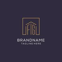 Initial FG logo with square lines, luxury and elegant real estate logo design vector