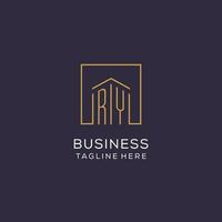 inicial ry logo con cuadrado líneas, lujo y elegante real inmuebles logo diseño vector