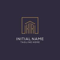 Initial KR logo with square lines, luxury and elegant real estate logo design vector