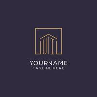 Initial UI logo with square lines, luxury and elegant real estate logo design vector