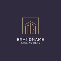 Initial MG logo with square lines, luxury and elegant real estate logo design vector