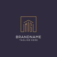 Initial MG logo with square lines, luxury and elegant real estate logo design vector