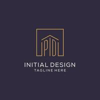 inicial pd logo con cuadrado líneas, lujo y elegante real inmuebles logo diseño vector