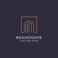 Initial UT logo with square lines, luxury and elegant real estate logo design vector