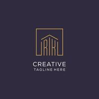 Initial RK logo with square lines, luxury and elegant real estate logo design vector