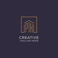 Initial PK logo with square lines, luxury and elegant real estate logo design vector