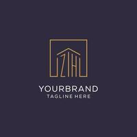 Initial ZH logo with square lines, luxury and elegant real estate logo design vector