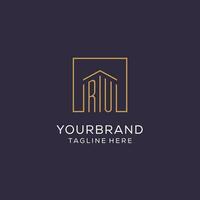 Initial RU logo with square lines, luxury and elegant real estate logo design vector