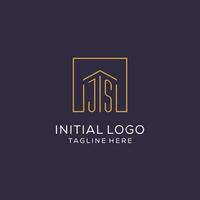 Initial JS logo with square lines, luxury and elegant real estate logo design vector