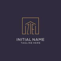 Initial ZE logo with square lines, luxury and elegant real estate logo design vector