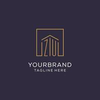 Initial ZU logo with square lines, luxury and elegant real estate logo design vector