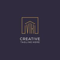 Initial VK logo with square lines, luxury and elegant real estate logo design vector