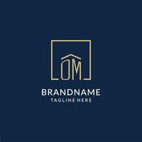 Initial OM square lines logo, modern and luxury real estate logo design vector