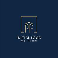 Initial PF square lines logo, modern and luxury real estate logo design vector