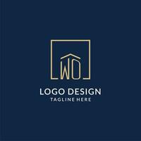 inicial wo cuadrado líneas logo, moderno y lujo real inmuebles logo diseño vector