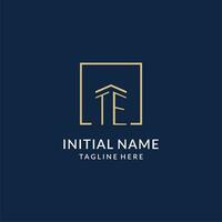 Initial TE square lines logo, modern and luxury real estate logo design vector