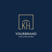 Initial KH square lines logo, modern and luxury real estate logo design vector