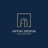 Initial FD square lines logo, modern and luxury real estate logo design vector