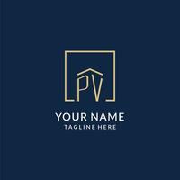 Initial PV square lines logo, modern and luxury real estate logo design vector