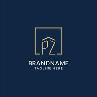 Initial PZ square lines logo, modern and luxury real estate logo design vector