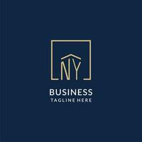 Initial NY square lines logo, modern and luxury real estate logo design vector