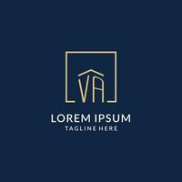 Initial VA square lines logo, modern and luxury real estate logo design vector