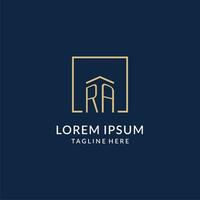 Initial RA square lines logo, modern and luxury real estate logo design vector