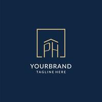 Initial PH square lines logo, modern and luxury real estate logo design vector