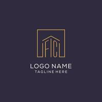 Initial FC logo with square lines, luxury and elegant real estate logo design vector