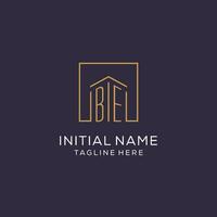 Initial BE logo with square lines, luxury and elegant real estate logo design vector