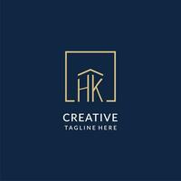 Initial HK square lines logo, modern and luxury real estate logo design vector