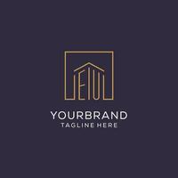 Initial EU logo with square lines, luxury and elegant real estate logo design vector